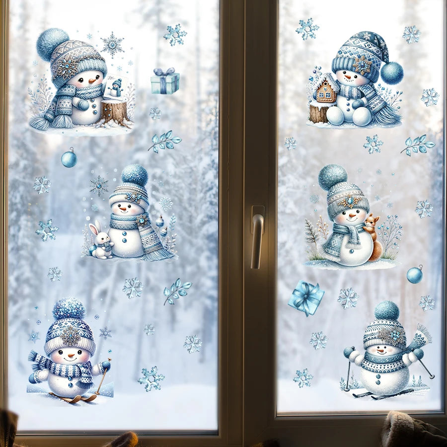 M D Cartoon Cute Snowman Wall Stickers for Windows Christmas Decoration Kids Room
