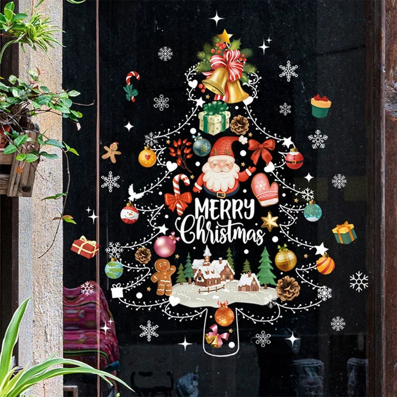 Christmas Window Stickers Merry Christmas Decorations for Home 2026 Navidad Noel Gifts Xmas Wall Sticker Kids Room New Year 2026