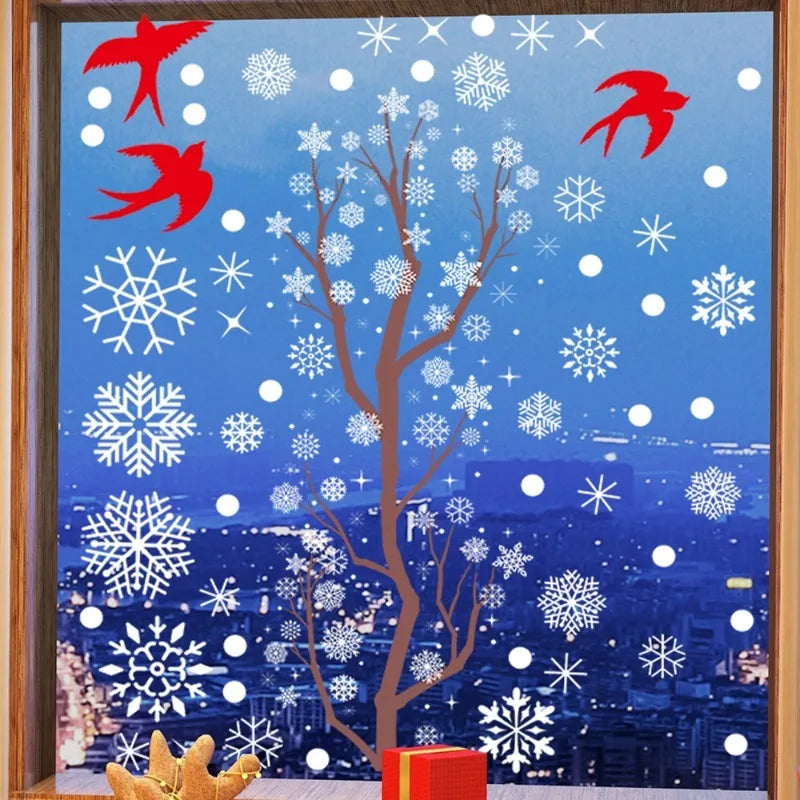 M D 1/4pcs Christmas Decor Window Sticker Reusable Snowflake