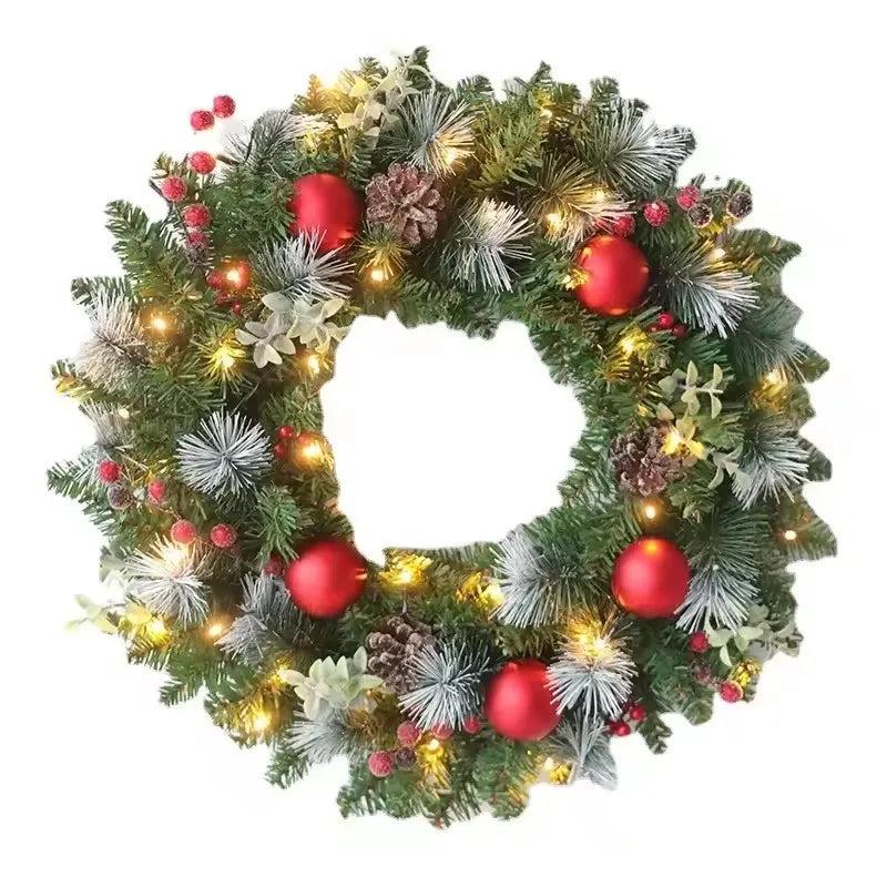M D 20-60cm Christmas Wreath with LED Fairy Light Door Hanging Garland Pine for Home Decorations
