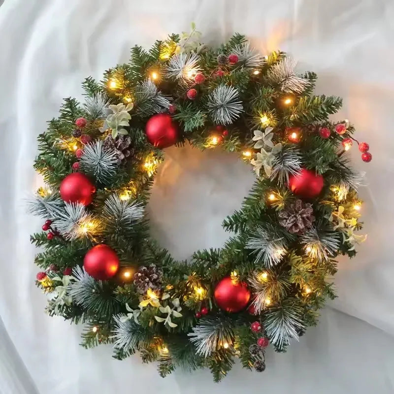 M D 20-60cm Christmas Wreath with LED Fairy Light Door Hanging Garland Pine for Home Decorations