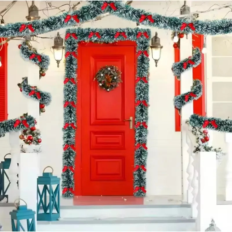 M D 10M Christmas Tinsel Ribbons with Bow Green Cane