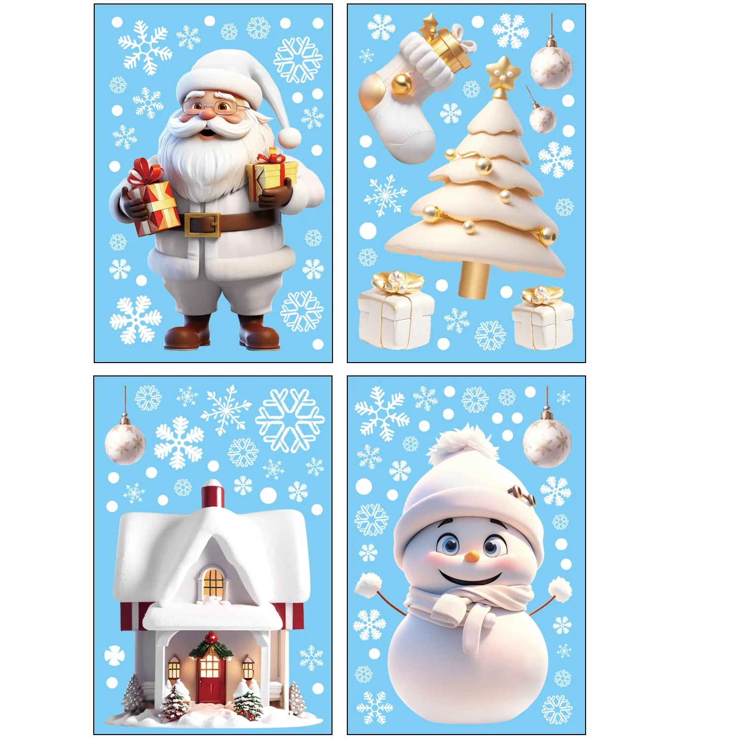 M D 1/4pcs Christmas Decor Window Sticker Reusable Snowflake