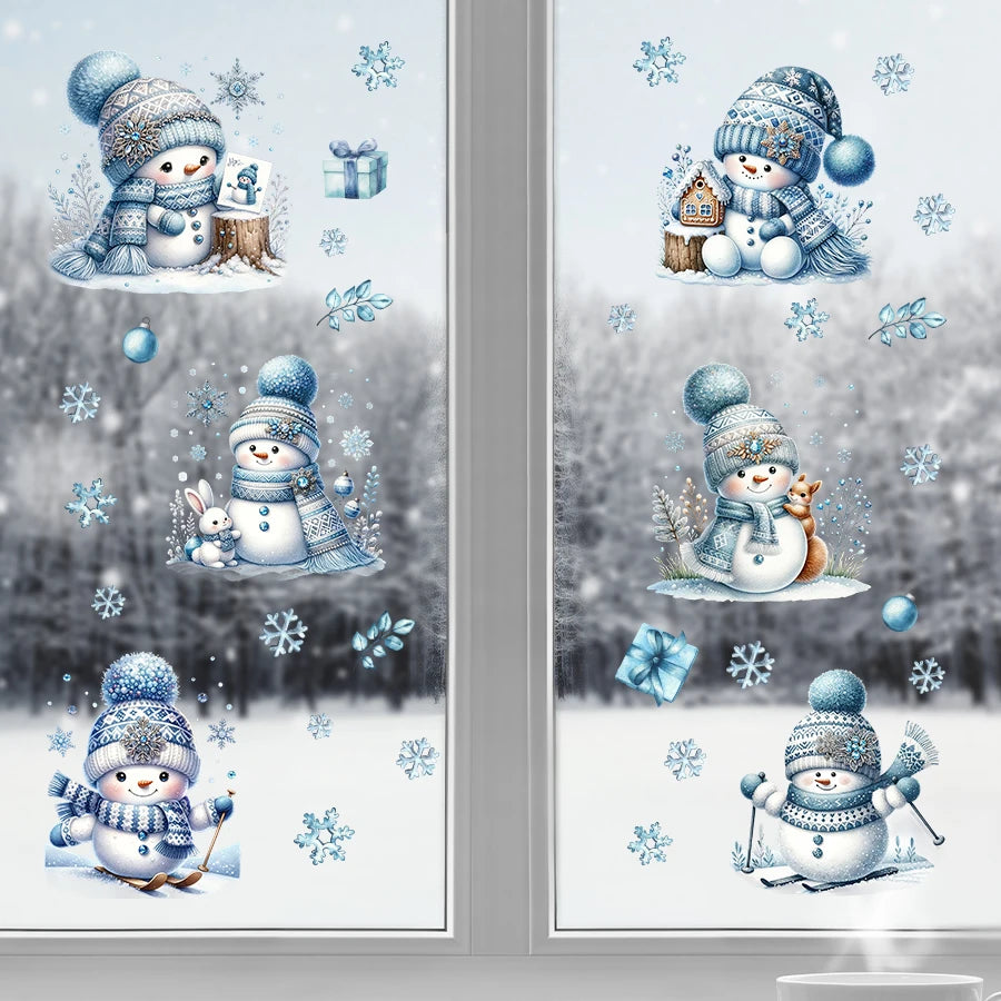 M D Cartoon Cute Snowman Wall Stickers for Windows Christmas Decoration Kids Room