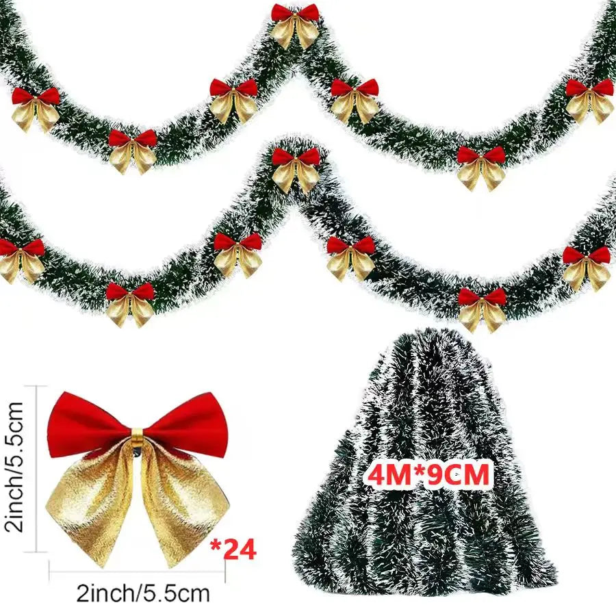 M D 10M Christmas Tinsel Ribbons with Bow Green Cane