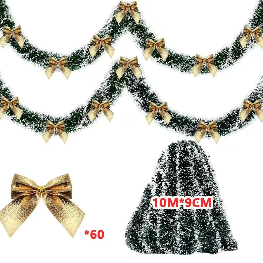 M D 10M Christmas Tinsel Ribbons with Bow Green Cane