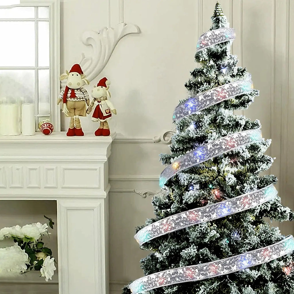 Christmas Ribbon Fairy Light Christmas Decoration DIY Bows String Light Tree Ornaments For Home