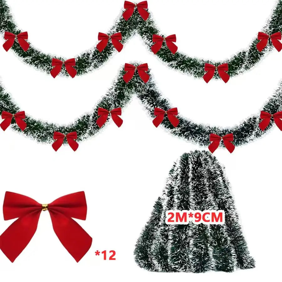 M D 10M Christmas Tinsel Ribbons with Bow Green Cane