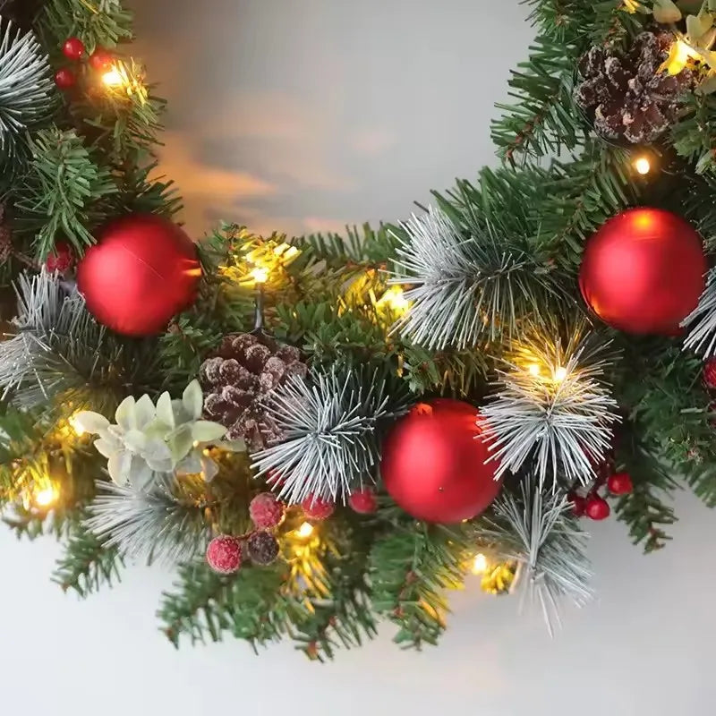 M D 20-60cm Christmas Wreath with LED Fairy Light Door Hanging Garland Pine for Home Decorations
