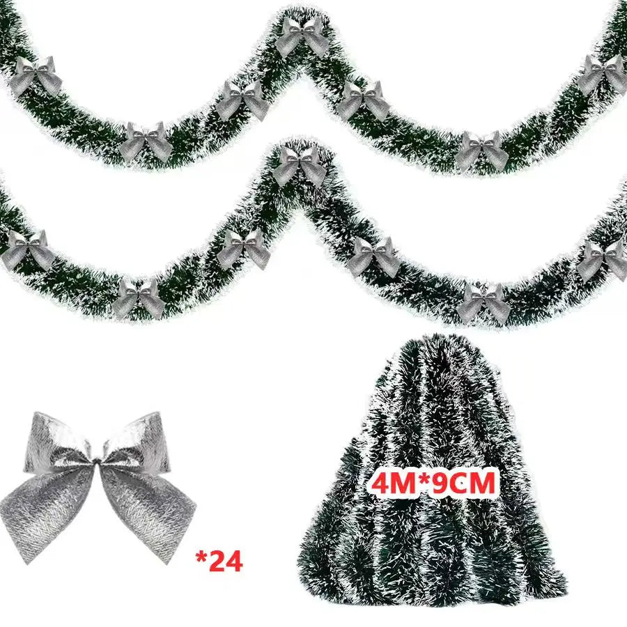 M D 10M Christmas Tinsel Ribbons with Bow Green Cane