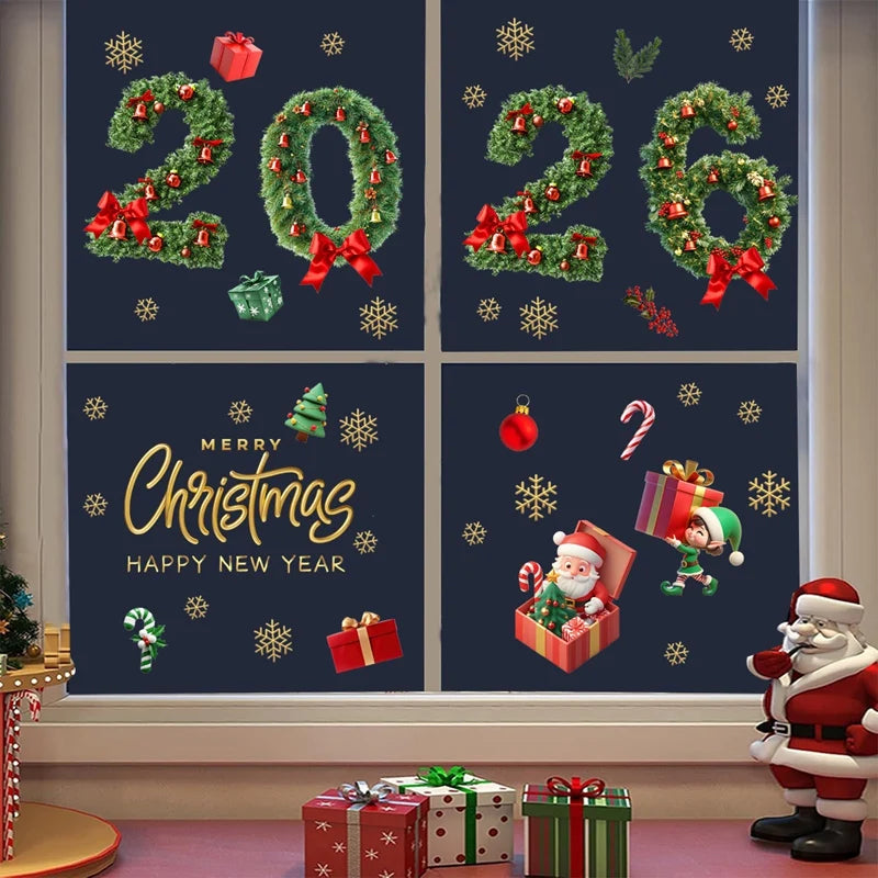 Christmas Window Stickers Merry Christmas Decorations for Home 2026 Navidad Noel Gifts Xmas Wall Sticker Kids Room New Year 2026