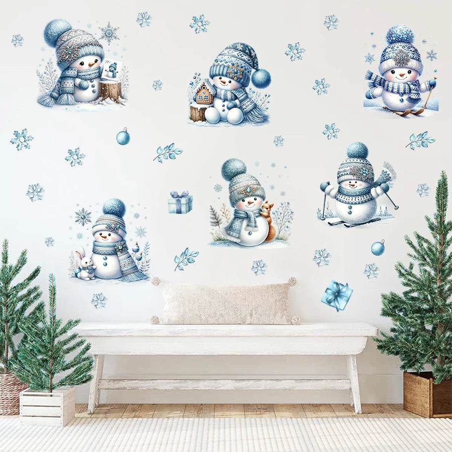 M D Cartoon Cute Snowman Wall Stickers for Windows Christmas Decoration Kids Room