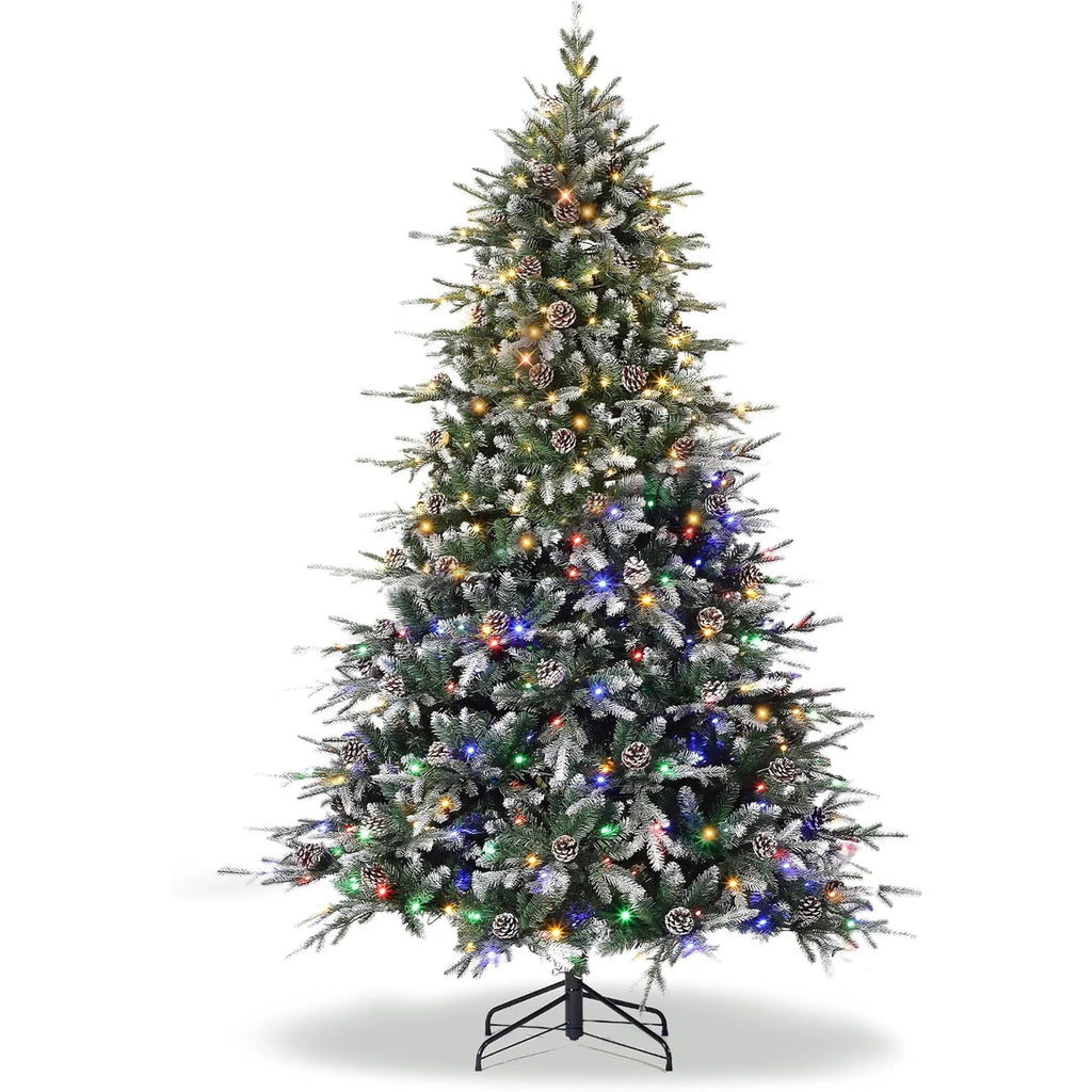 6Ft/7.5Ft/9Ft Pre-Lit Snow Flocked Christmas Tree 8-Modes LED Lights