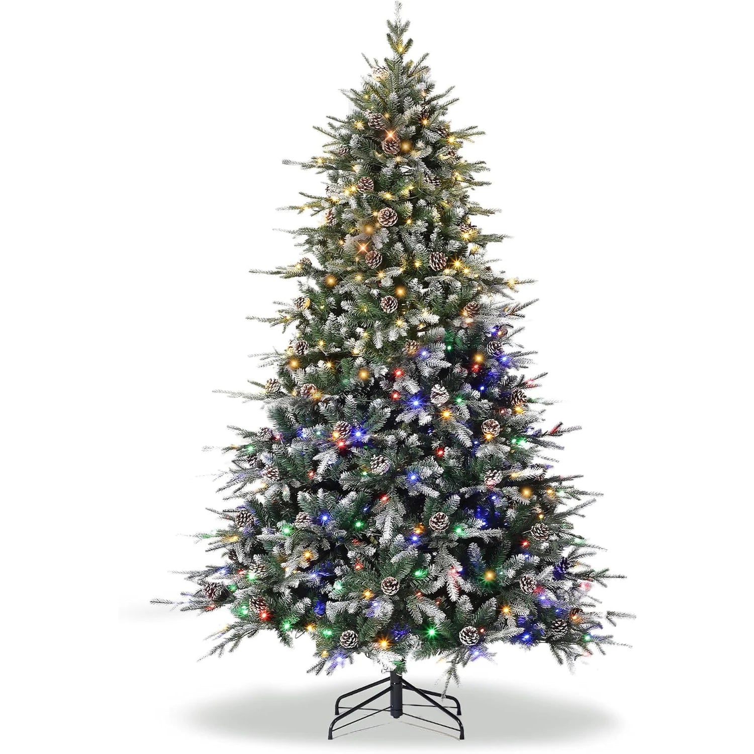 6Ft/7.5Ft/9Ft Pre-Lit Snow Flocked Christmas Tree 8-Modes LED Lights