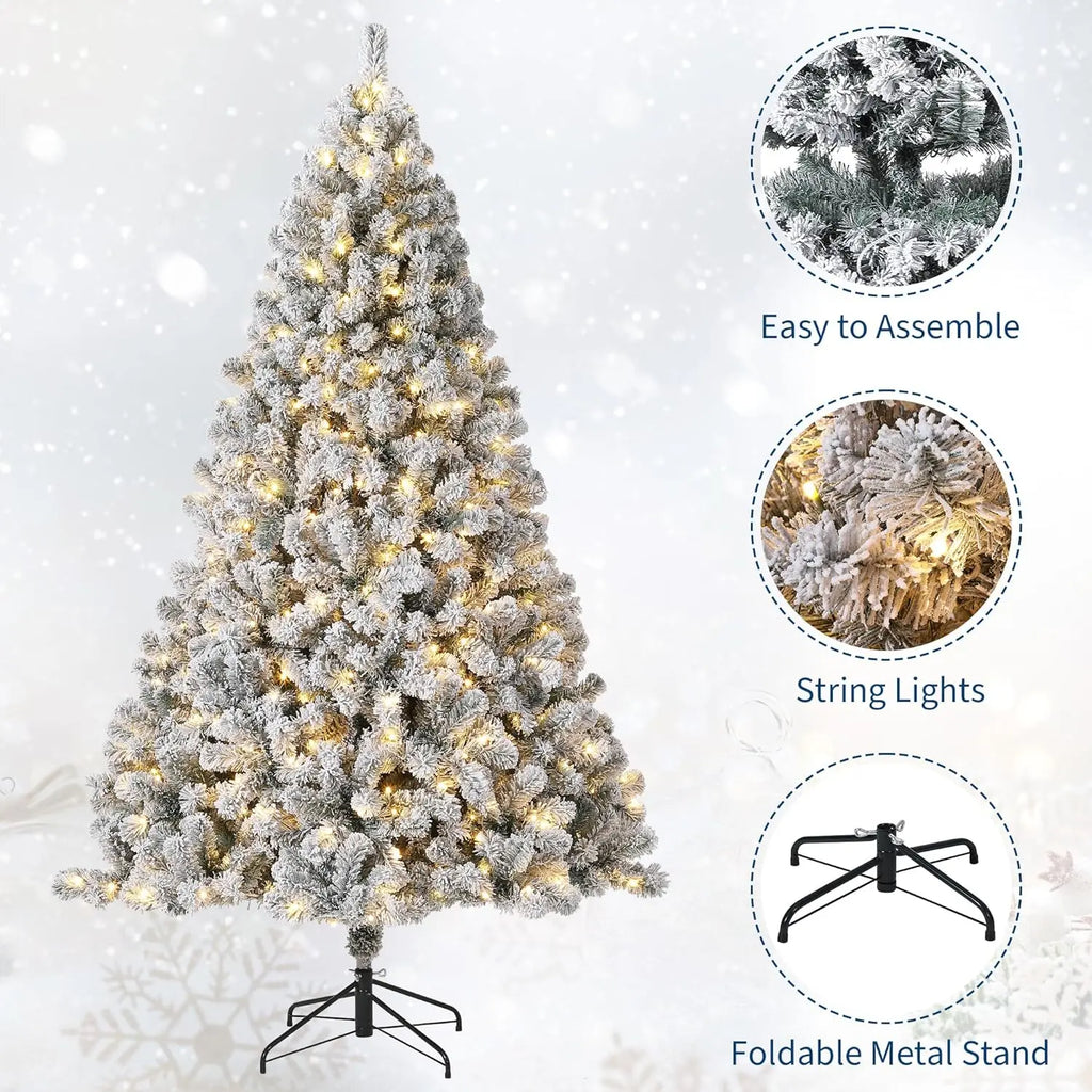 M D 7.5FT Christmas Tree Prelit Artificial Christmas Tree With 450 Warm White Lights Realistic Flocked Material Holiday Decoration