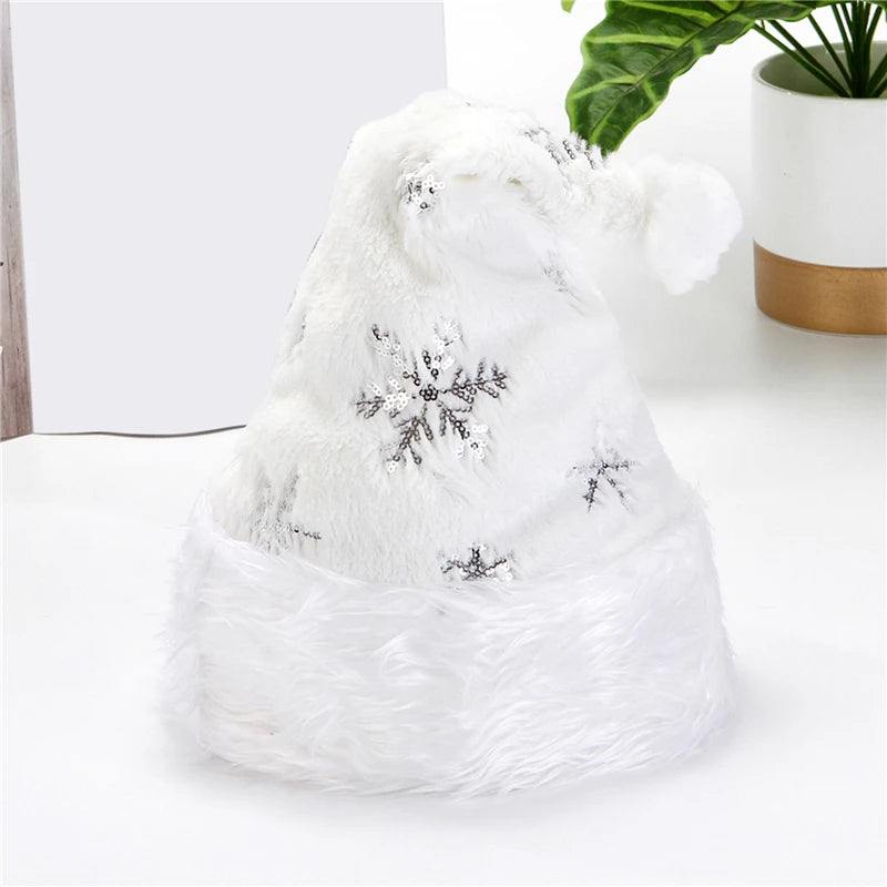 M D  Christmas Hat Party Snowflake Santa Hats White & Silver