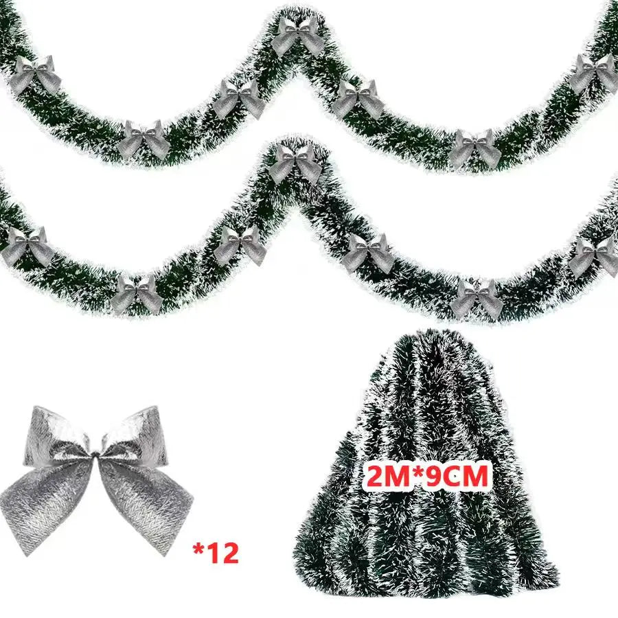 M D 10M Christmas Tinsel Ribbons with Bow Green Cane
