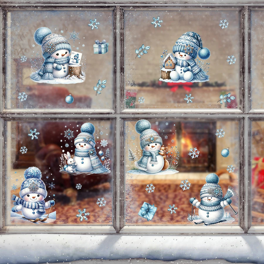 M D Cartoon Cute Snowman Wall Stickers for Windows Christmas Decoration Kids Room