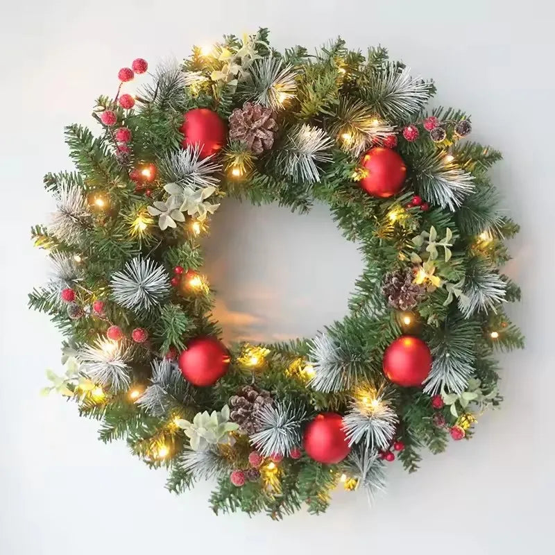 M D 20-60cm Christmas Wreath with LED Fairy Light Door Hanging Garland Pine for Home Decorations