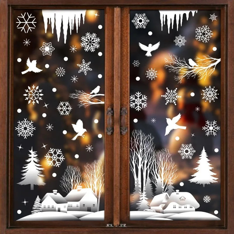 M D 1/4pcs Christmas Decor Window Sticker Reusable Snowflake