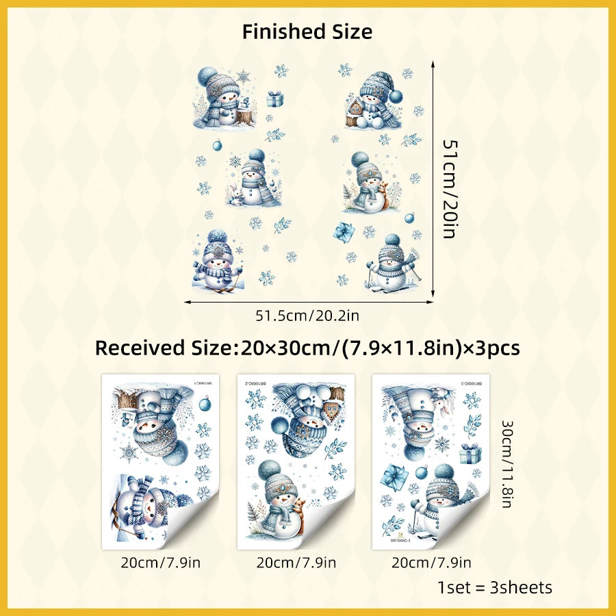 M D Cartoon Cute Snowman Wall Stickers for Windows Christmas Decoration Kids Room