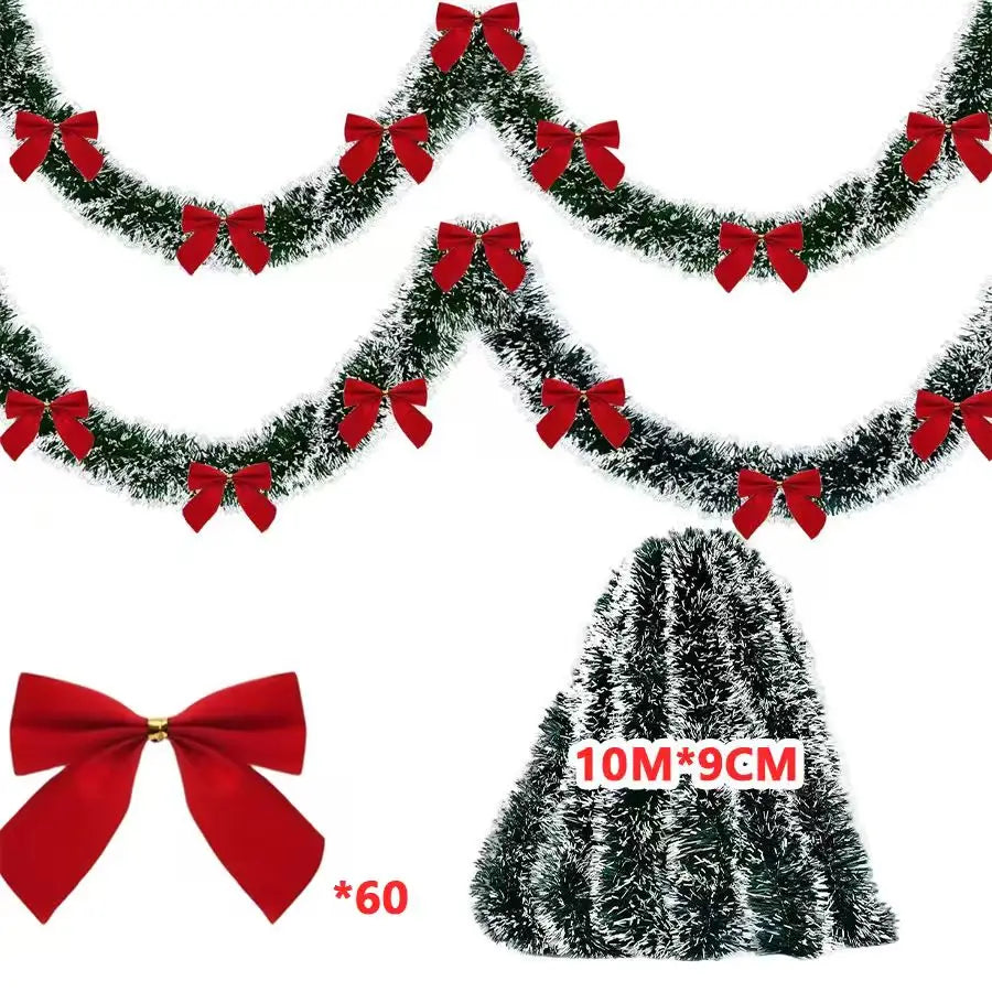 M D 10M Christmas Tinsel Ribbons with Bow Green Cane