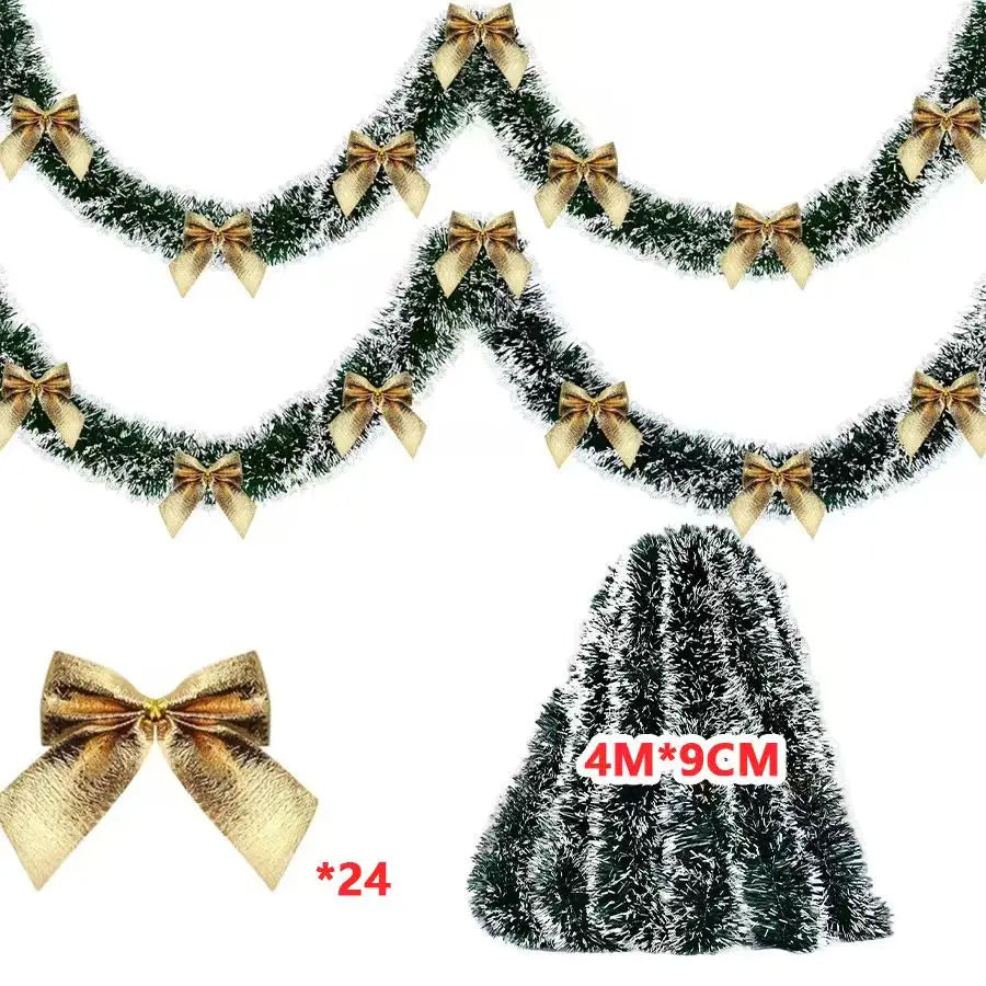 M D 10M Christmas Tinsel Ribbons with Bow Green Cane