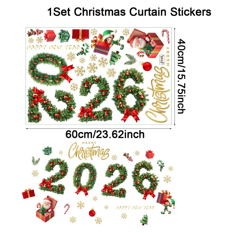Christmas Window Stickers Merry Christmas Decorations for Home 2026 Navidad Noel Gifts Xmas Wall Sticker Kids Room New Year 2026