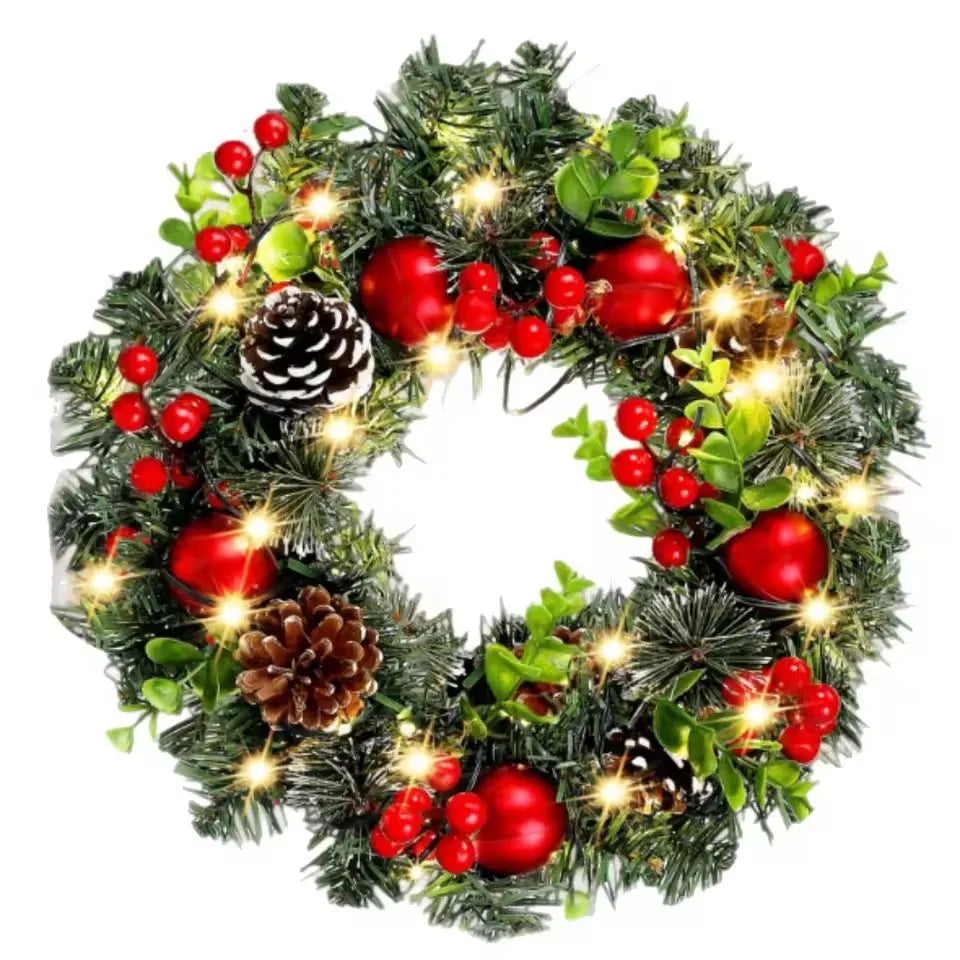 M D 20-60cm Christmas Wreath with LED Fairy Light Door Hanging Garland Pine for Home Decorations