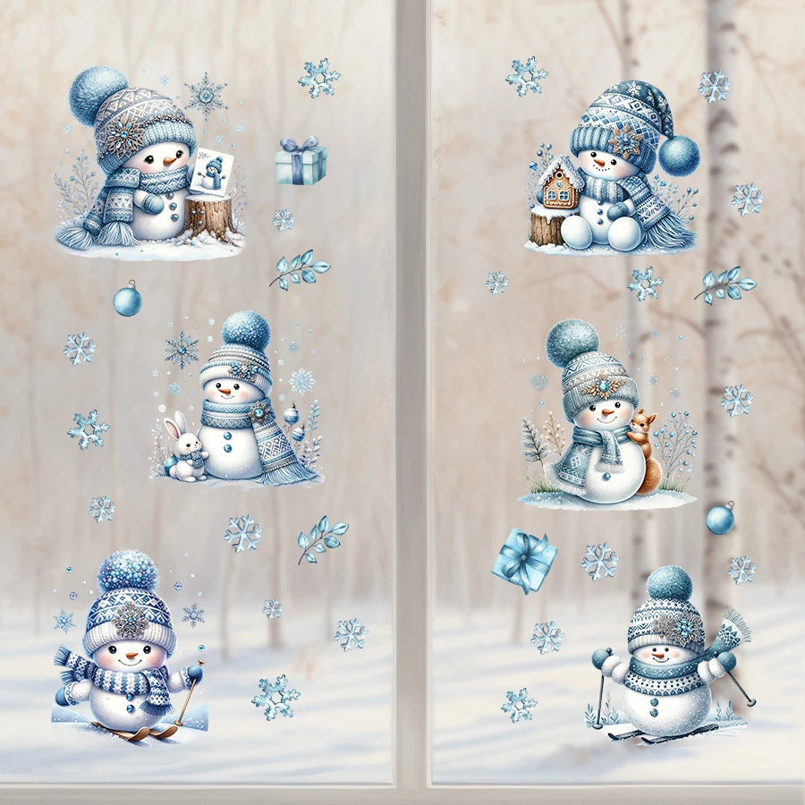 M D Cartoon Cute Snowman Wall Stickers for Windows Christmas Decoration Kids Room